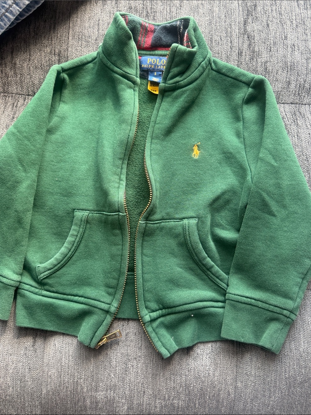Polo by Ralph Lauren Kids Green Zip Front Sweatshirt with Yellow Pony Logo